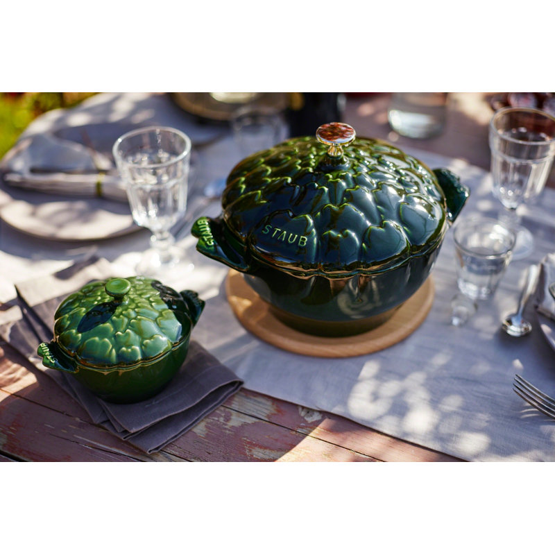 Staub Cast Iron 3-qt Artichoke Cocotte - Basil GreenfStaub Cast